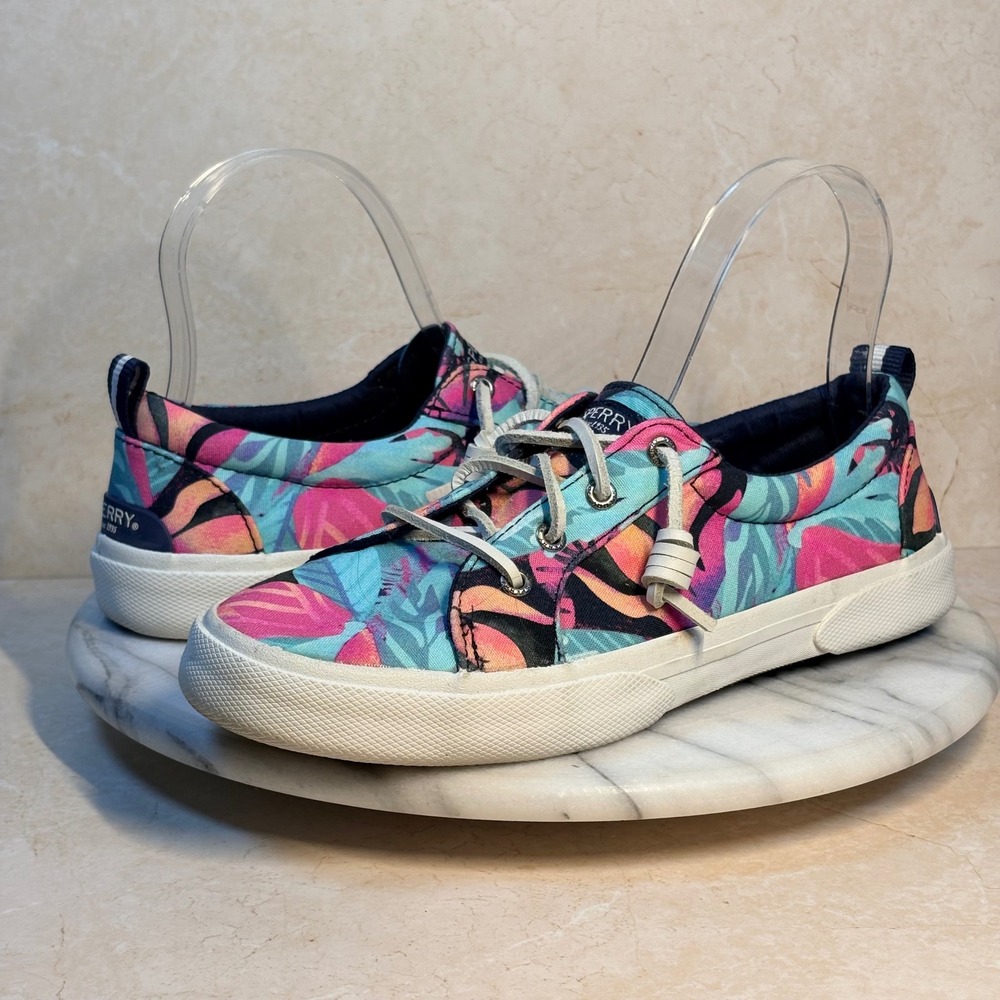 Sperry Crest Vibe Womens Tropical Floral Canvas Slip On Sneakers Preppy 7.5 Surf